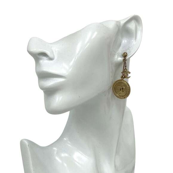 CHANEL Authentic Vintage Gold Logo Earrings
